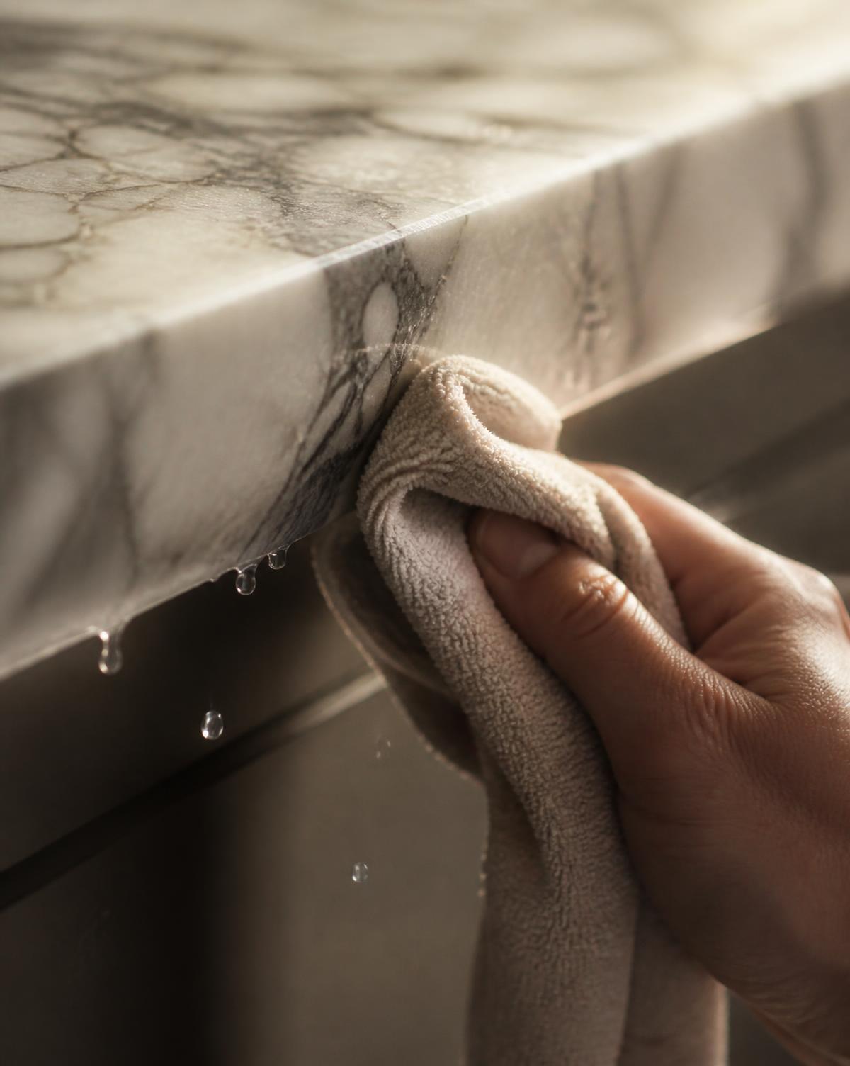 A cloth detailing the edge of a marble surface